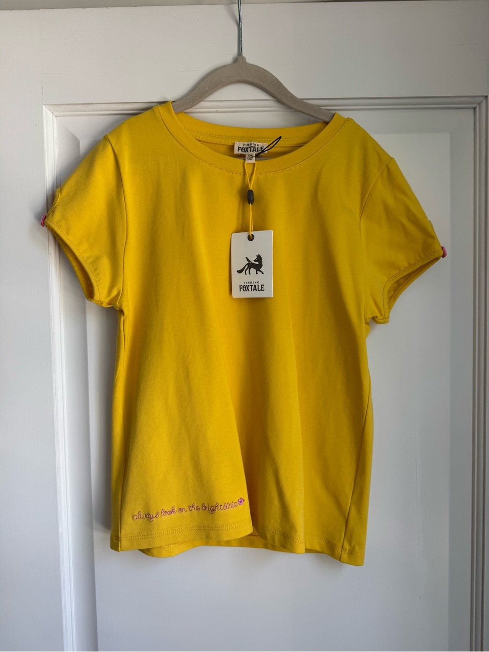 Finding Foxtale Girls Bright Yellow Short Sleeve Tee with pink details